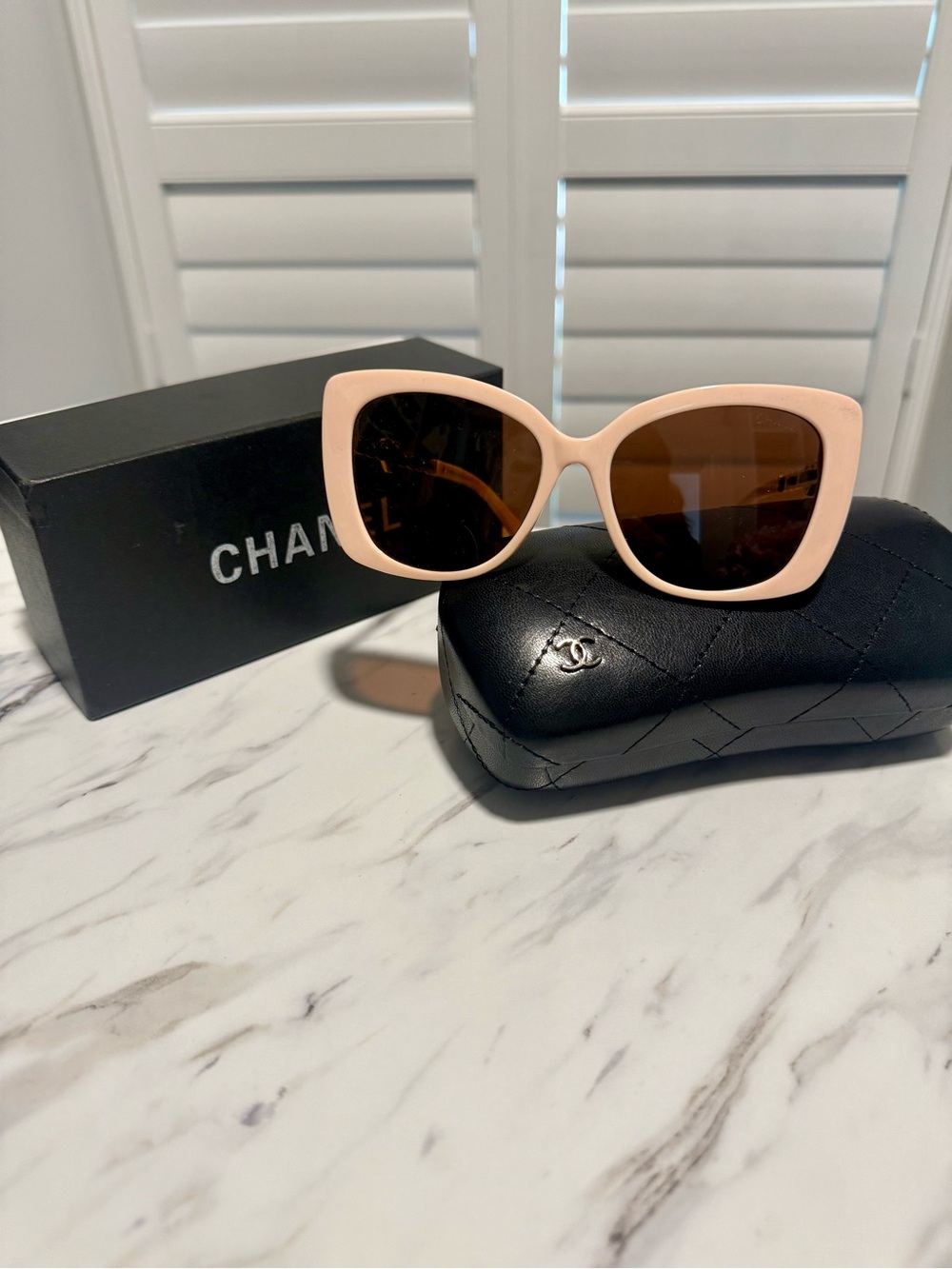 CHANEL Blush Pink Oversized Cat-Eye Sunglasses with Brown Lenses